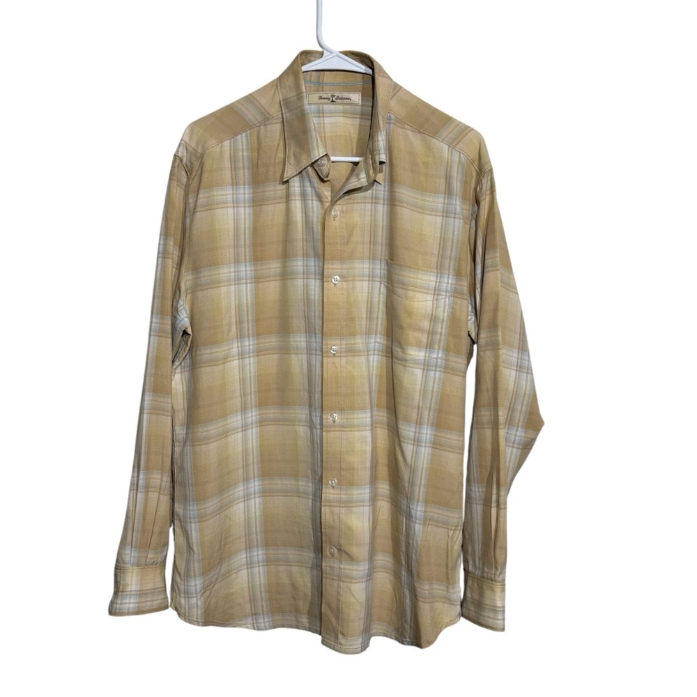 Tommy Bahama Yellow/Cream 100% Tencel Button Down Size Medium